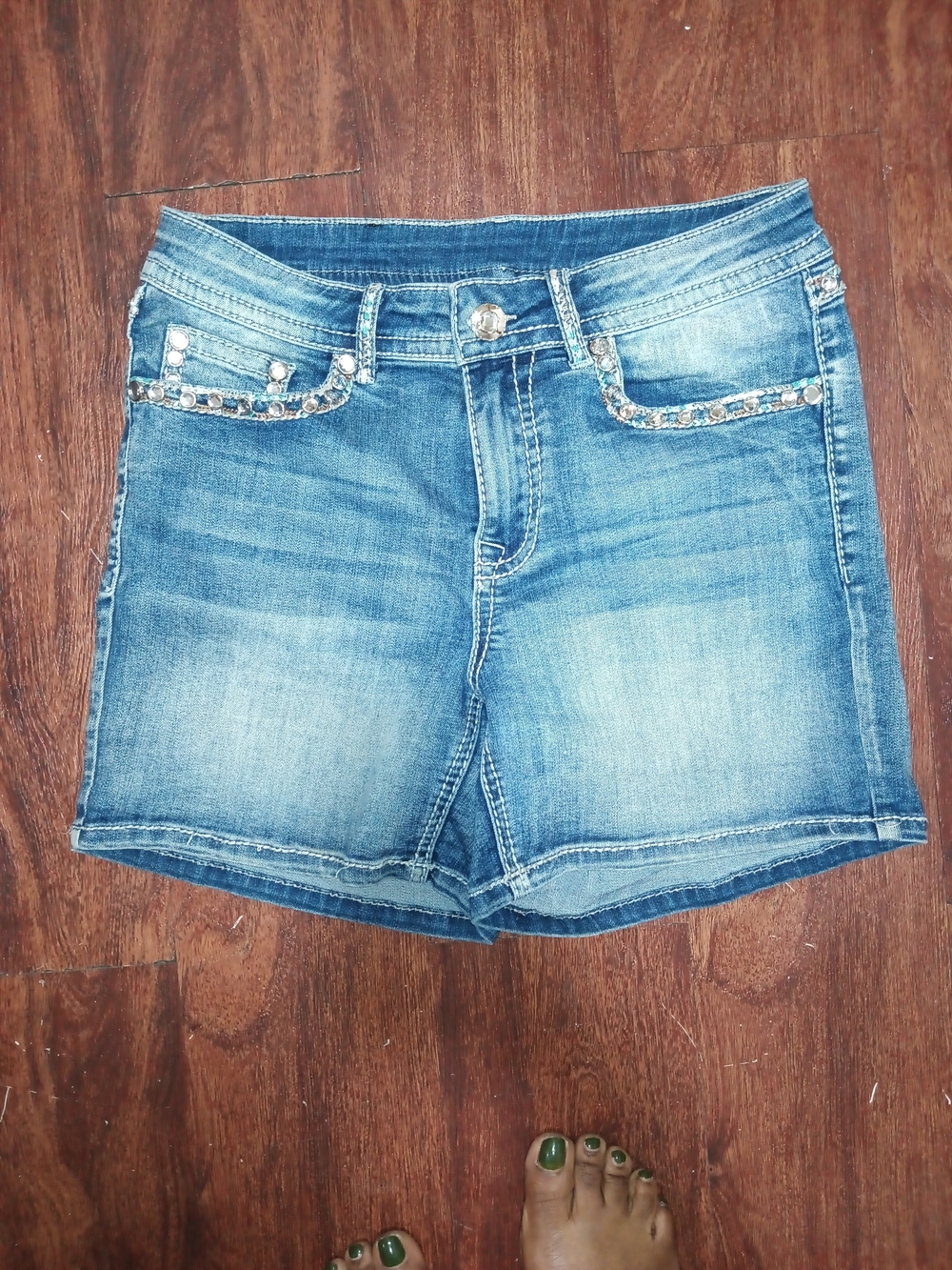 Embellished Blue Denim Jean Shorts for Women